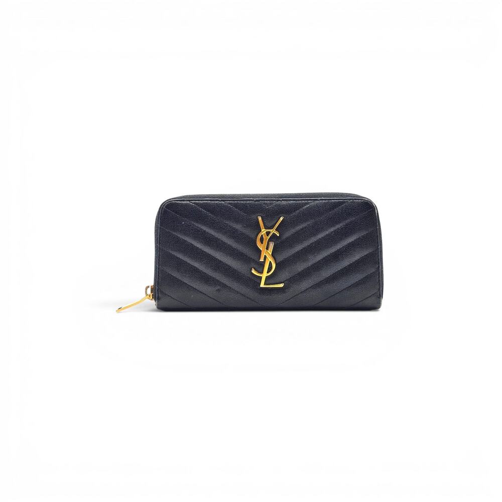 Saint Laurent Monogram Large Grain de Poudre Matelassé Zippered Wallet - Black